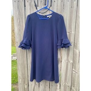 YA Los Angeles Navy Blue Tiered Ruffle Bell Sleeve Shift Dress Small YL15819